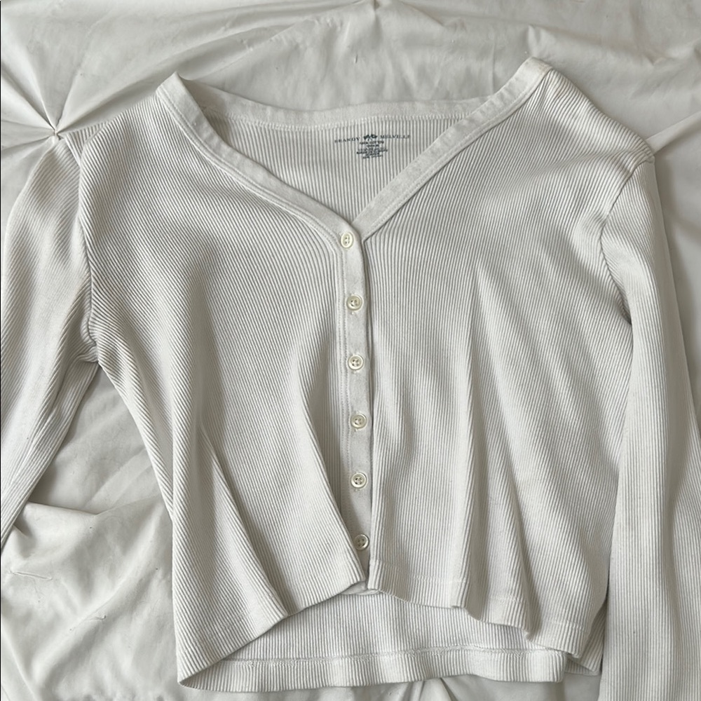 Brandy Melville Cream 3/4 Sleeve Tie Front Cardigan